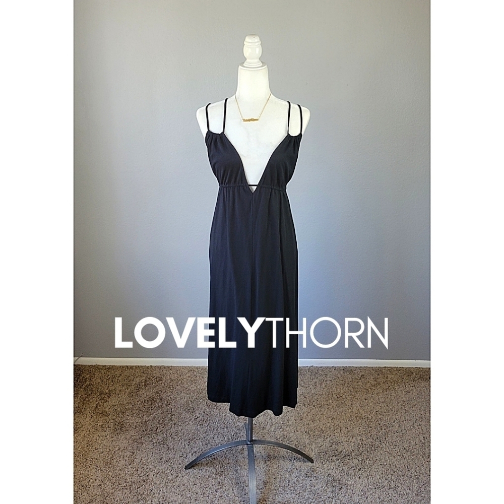 ZARA // black strappy plunge open back goddess midi dress - Picture 3 of 16